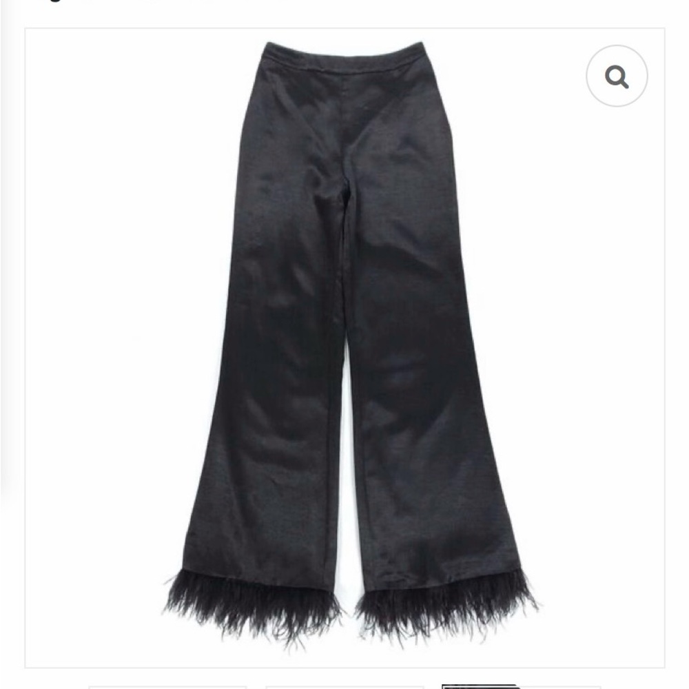 House of Harlow 1960 Revolve Feather Trim Viviana Wide Leg Pant Black Satin larg